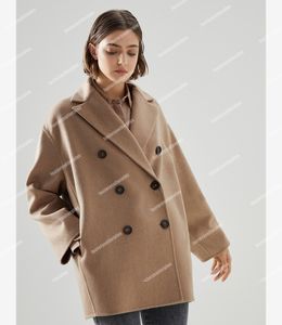 Designer Kvinnor Woolen Coats Brunello Woman Cashmere Double Breasted Brown Long Sleeved Fashion Casual Jackets