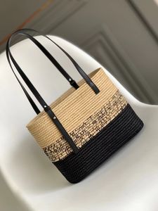 Luksusowy projektant damskiej torby na ramię gradient włókna kokosowego i skórzany koszyk krowy ręcznie tkany ręcznie z wykwintnym krowiem skórzanym paskiem HDMBAGS2024