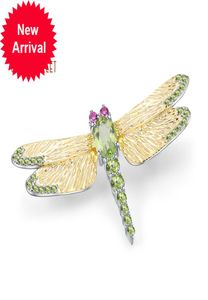 Gem039s Ballet 113CT Natural Green Peridot Gemstone Brosch 925 Sterling Sliver Handgjorda Dragonfly Brooches for Women Dresses6845804