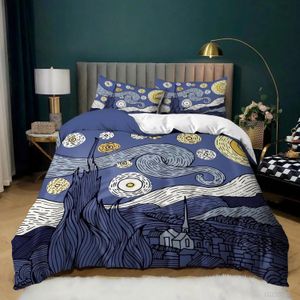 Sternennacht Van Gogh Bettbezug-Set Queen-Size-Ölgemälde Berühmte moderne klassische Himmel-Stern-KunstDekorative 3-teilige Bettwäsche 240131