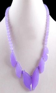 Whole Purple Lavender Jade Beads Leaves White Gold Plated Clasp Necklace50000964178145