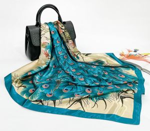 Ny modedesigner Silk Scarf Women Brand Print Peacock Feathers Silk Foulard Scarfs Scarves4314865