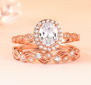 Real 925 prata esterlina anel conjunto feminino noivado casamento banda nupcial ouro rosa cor s925 anéis de prata para mulher jóias 6306426