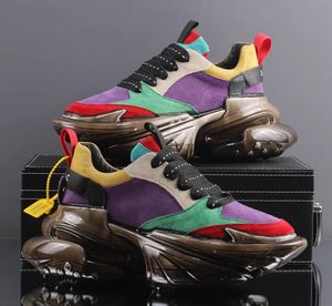Men Wedding Dress Party Shoes Genuine leather Purple Spring Fashion Luxury Royal Style Breathable Prom Punk Casual Light Thick Bottom Leisure Walking Shoes