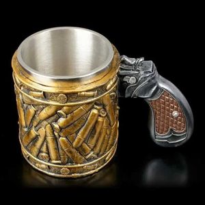 Tumblers 1pcs 400ml Gun Ammo Bullet Cup Unique Western Revolver Round Shells Coffee Cup Beer Mug Collecting Gift Dropshipping Gold T240218