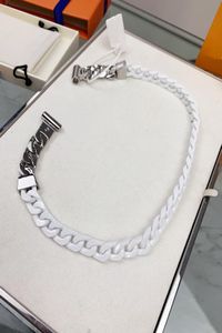 Europe America Fashion Men Silver Colour Hardware HipHop Engraved Initials Ceramic Chain Links Powder White Gourmette Necklace MP29989481