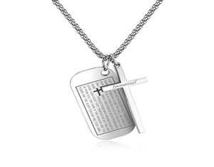 Modeschmuck Herren Jesus Kreuz Halskette Bibel Titan Stahl Dog Tag Anhänger 55 cm Lange Kette Design Männer Punk Halskette für Männer7611139