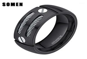 Wedding Rings 8mm Men039s Black Cable Screw Inlay Titanium Ring Cool Band Punk Rock Male Jewelry Bague Homme Anel Masculino11839002