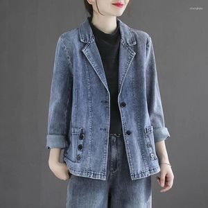 Womens Suits 2024 Spring Autumn Vintage Suit Jeans Jacket Women Casual Tops Loose Short Denim Blazer Coat Female Cowboy Basic Outwearr2145