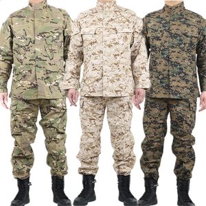 2 PCSSET Erkekler Trailsuit Unisex Airsoft Paintball Giyim Taktik Askeri Tekdüzen Militar Asker Ceket Kargo Pantolon 240125