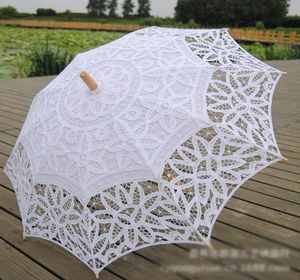 Bawełniany ślubny parasol ręcznie robiony Battenburg koronkowy haft biały słońce parasol elegancki ślub wysokiej jakości PO rekwizyty 7430895