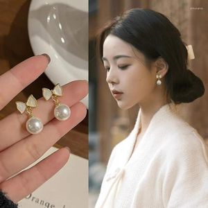 Dangle Earrings Stylish Pearl Ear Clip With Bowknot Non-piercing High-end Gold-plated Pendant Elegant Vintage