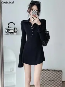 Casual Dresses Sticking Women Slim Sexy Girls Simple Basic Pure Korean Style Chic Spring Long-Sleeve Mini Vestidos Clubwear