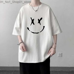 T-shirts Mens Cotton T-shirts White Mens Oversized T Shirt Smil Print Summer Casual Wear Tee Shirts for Men 5XL Male Clothes Fashion Q240218