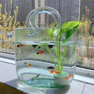 Vaso de vidro transparente para tanque de peixes, bolsa tote de flores, vaso de mesa, peça central para escola, escritório, decoração de quarto 240130