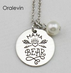 Diy Making MAMA BEAR Inspirational Hand Stamped Engraved Charm Pendant Necklace Metal Silver Color Jewelry 18Inch 22MM 10Pcs Lot 5469497