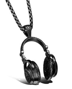 Tungmetall trådlös musik hörlurar design rostfritt stål mode hänge halsband för män cyklist smycken silvergoldblack kka15541128