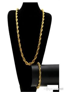 10MM Hip Hop ed Rope Chains Jewelry set Gold Silver plated Thick Heavy Long Necklace bracelet Bangle For Men s Rock Jewelry G5586633