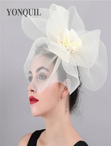 Donne Maglia Fiore Grande Fascinator Cappelli da sposa Keny Derby Ascot Chapeau Nuziale Tulle Occasione Copricapo moda Donna SYF4179006203
