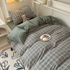 Комплект постельного белья из хлопка в скандинавском стиле, пододеяльник с наволочкой, простыня, постельное белье, одинарный, полный размер Queen 240131