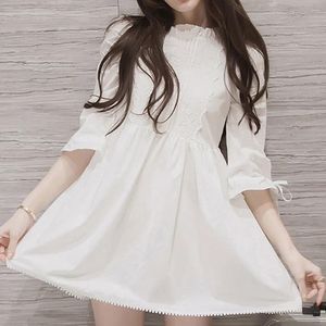 Abiti casual Abito bianco da donna Dolce ragazza Mezza manica estiva in pizzo stile giapponese per abiti eleganti a pieghe con scollo a O