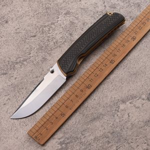 1 Pz Nuovo A0218 Coltello pieghevole di fascia alta VG10 Trafilatura Lama Drop Point TC4 Titanio con manico in fibra di carbonio Cuscinetto a sfere Coltelli tascabili EDC