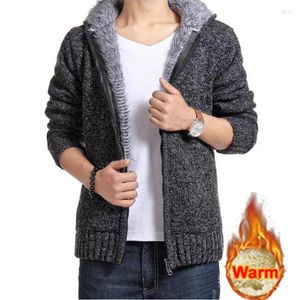 Suéter masculino outono inverno grosso com capuz suéter gola com zíper suéter jaqueta casaco outerwear forro de lã cardigã