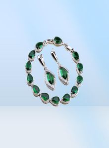 Verde rombico creato smeraldo bianco CZ 925 set di gioielli in argento sterling per le donne orecchiniciondolocollanaanellibracciale46113365776075