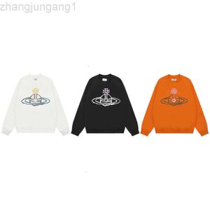 24SS Tasarımcı Viviane Westwood Vivienewestwood Hoodie Western İmparatoriçe Dowager Planet Baskılı Erkek ve Kadın Çift Yuvarlak Boyun Raglan Sweater