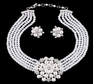 Europeiska och amerikanska brudtillbehör Halsband Texture Diamond Flower Pearl Set Jewelry7210818