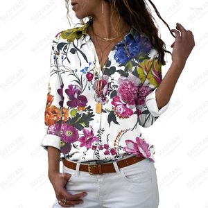 Women's Blouses Fashion Long Sleeve Casual Shirt Work Wear Floral Print Collar Button