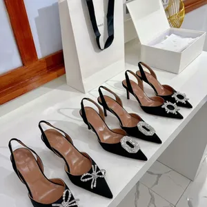 Designer slingback heels black women designer sandals shine rhinestones Amina Muaddi high heels office career sandal prom wedding heels
