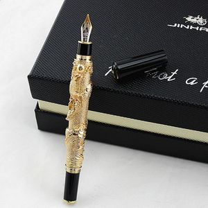 Jinhao 브랜드 골드 드래곤 비즈니스 선물 선물 분수 펜 0.5mm 미세한 펜촉 금속 금 글쓰기 잉크 펜스 학교 사무실 문구 240125