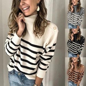 Women's Sweaters High Neck Knit Striped Sweater For Women Collar Pullover Autumn Winter Casual Street