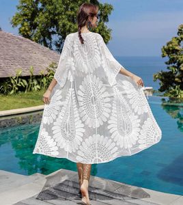 Sexig baddräkt Cover Up Lace Beach Wear Bathrobe Coverups Badkläder Broderi Robes For Women Floral See Through Sleepwear X07265520475