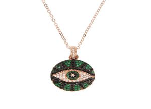 Modische, niedliche Evil Eye-Anhänger-Halsketten für Frauen, gepflastert, grün, schwarz, Zirkonia, Kristall-Charme, schöner Anhänger-Schmuck, Roségold 627123802