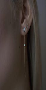 Elegant elegansflicka Tassel Drop Chain Earring White Fire Opal Gemetone Women Girl 925 Sterling Silver Thread Ear Wire Jewelry2690151