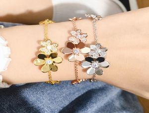 Bracciale rigido di collegamento di moda semplice quadrifoglio 3 fiori con diamanti S925 argento oro 18 carati per donneRagazze San Valentino039s1745094