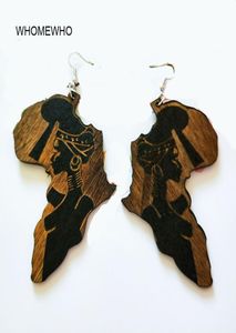 Brown Wood Africa Map Tribal Engraved Tropical Fashion Black Women Earring Vintage Retro Wood African Hiphop Jewelry Accessory1776591