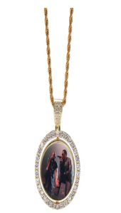 Roterabel dubbelsidig PO -hänge Anpassning Halsband för män Kvinnor Hip Hop Bling Diamond Picture Pendants Friend Family JE4880898