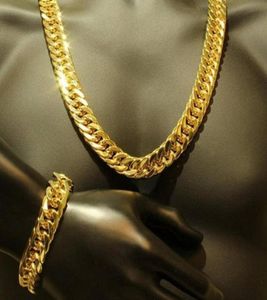 Mens Thick Tight Link 24k Yellow Gold Filled Finish Miami Cuban Link Chain and Bracelet Set 10cm wide 24 inches9 inches p018511533