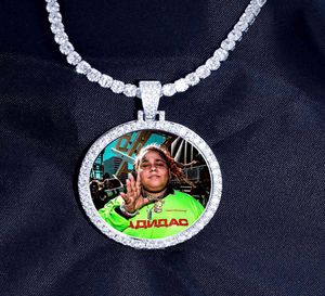 Immagine rotonda Medaglioni Po su misura Collana con ciondolo Catena da tennis Oro argento Colore Zircone cubico Hip Hop JeAE392880824