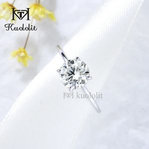 Kuololit 2CT 1CT Anel para Mulheres Sólido 14K 10K Ouro Branco 80mm Corte Redondo DVVS1 Solitário Anel para Noivado Casamento 240122