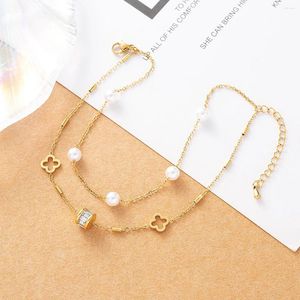 Anklets 1 Movable Gemstone Ring女性のアンクレットステンレス鋼の金メッキ層鎖のセット