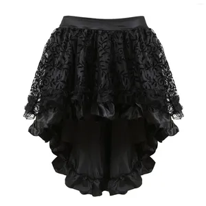 Юбки Винтажная женская нерегулярная эластичная юбка с высокой талией, однотонная, с кружевной отделкой, коктейльная, свинг, элегантный черный цвет