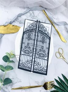 Classic Shimmer Black and White Gate Fold Floral Laser Cut Wedding Inbjudningar med kuvert och tryckt anpassat insert2362896