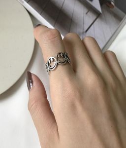Korean Style S925 Sterling Silver with Holes Mesh Open Antique Vintage Face Ring Little Finger Ring5513112