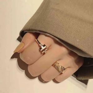 2024 designer ring Double Ring 925 Serling Silver Plaed 18k Rose Gold Opening Inlaid With Diamond Half Wedding Anniversary for women gift with boxq5