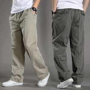 Mens Casual Cargo Cotton Pants Men Pocket Loose Straight Pant Elastic Work Byxor Märke Fit Joggers Male Super Large Size 240127