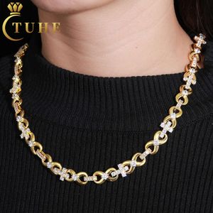 Yeni moda 14k altın 10mm sterling sier vvs moissanit elmas düz stil sonsuzluk ve çapraz zincir kolye